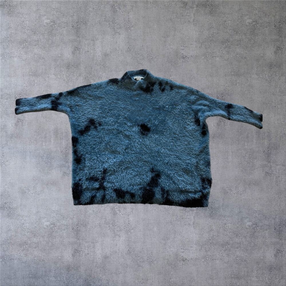 Vtg Alberto Makali Eyelash Sweater L Blue Black Fuzzy Y2K Whimsigoth Mock Dolman